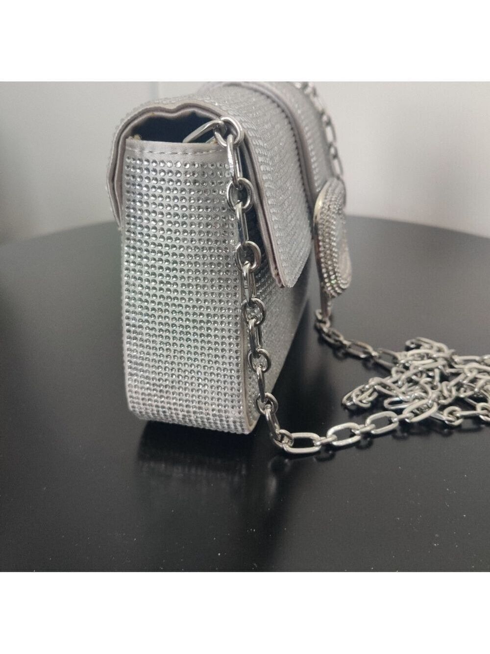 ZARA Silver Metallic Rhinestone Chain Crossbody Bag Y2K Party Glam 0443 - Picture 7 of 12